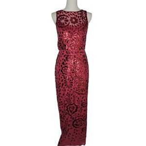 Aidan Mattox Full-length Sequin Merlot Floral-Print Gown Size 6